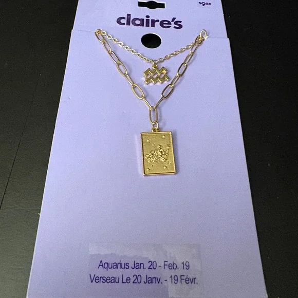 NWT Claires Gold Aquarius Zodiac Layered Set of‎ 2 Necklaces Jan Feb Gift