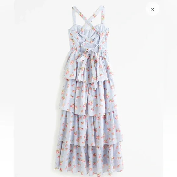 Abercrombie & Fitch blue floral Lace-Up Back Tiered Maxi Dress nwt large