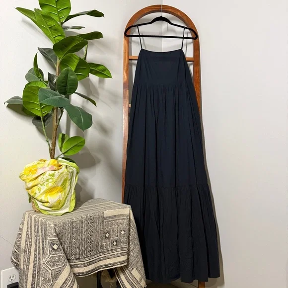 Abercrombie & Fitch LARGE TALL Black Low Back Tiered Maxi Dress NEW