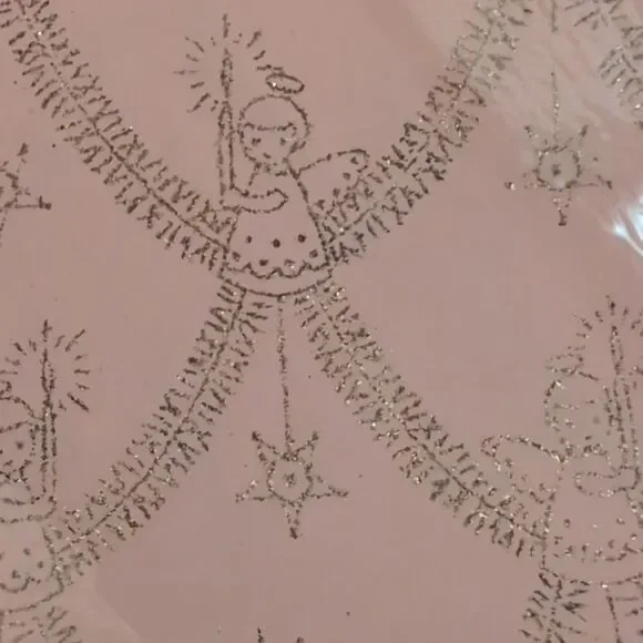 Vintage 50s 60s Tie Tie pink angels gold sparkly textured wrapping‎ paper