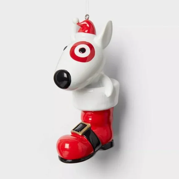Target Bullseye Dog Santa Boot Christmas Ornament 2024