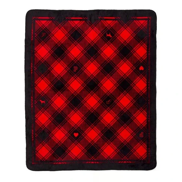 Victoria's Secret PINK Red Black Plaid Cozy Plush Blanket Sherpa Throw 50x60 NEW