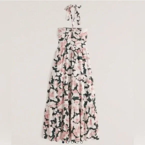 Abercrombie & Fitch Knotted Halter Pink Green Floral Maci Dress S Small