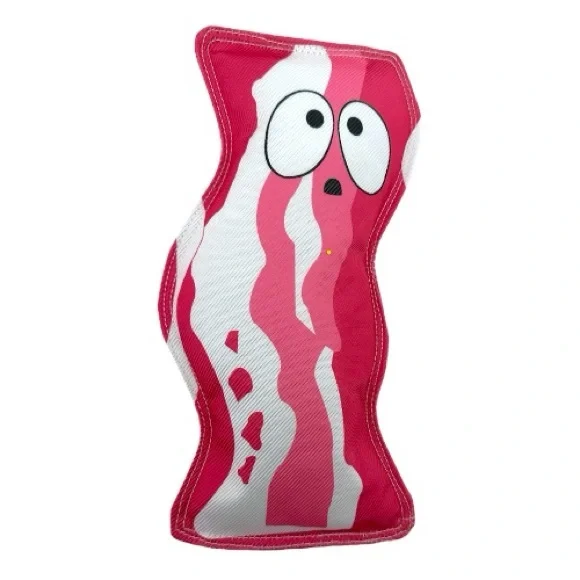 NWT Tuff Mutters Bacon Dog Toy Durable Plush Squeaky Pet Chew