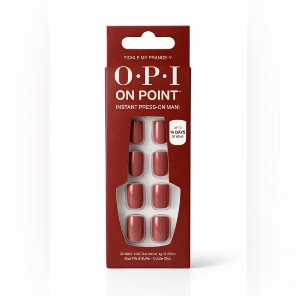OPI On Point Press-On Nail Kit Tickle My France-y Burgundy Mauve Reusable Vegan