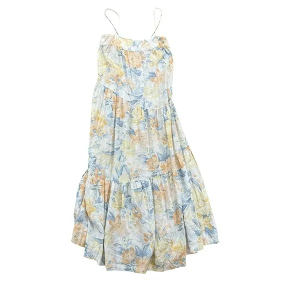 Abercrombie & Fitch Boho Linen Blend Asymmetrical Floral Maxi Dress Size‎ XS