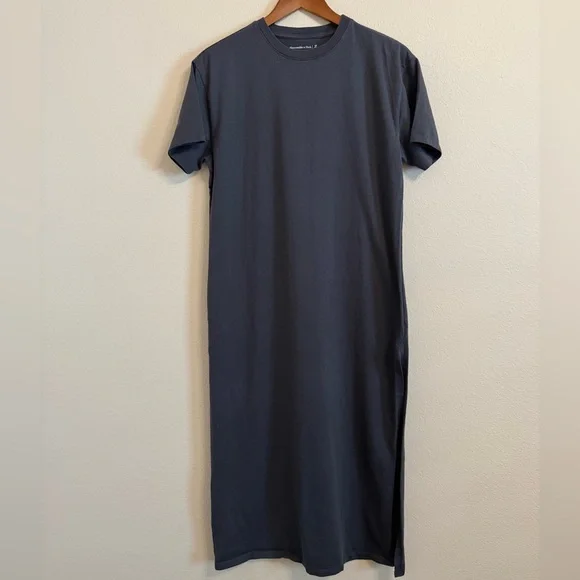 Abercrombie & Fitch Gray 100% Cotton Minimalist Short Sleeve Maxi Shirt Dress SP