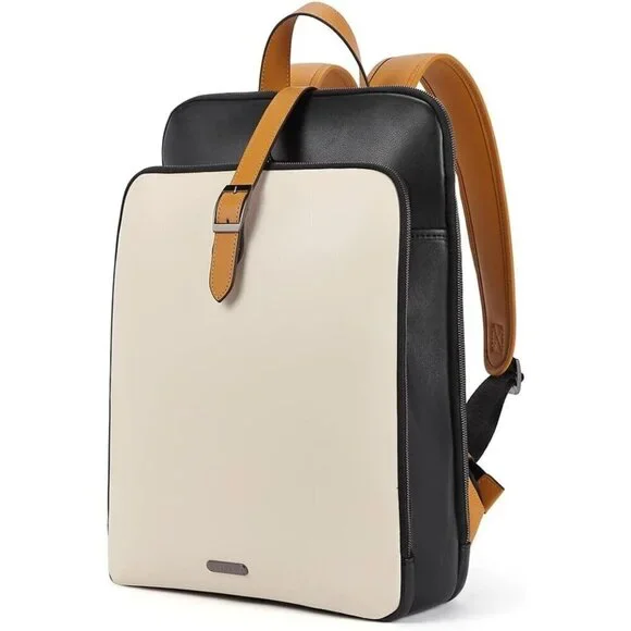 ✨Black Leather Backpack 15.6 inch Laptop Large Genuine Backpack Travel Back Bag