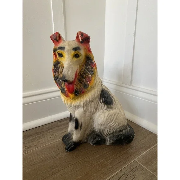 Vtg Chalkware Collie Bank Dog Statue Carnival Fair Prize 11.5