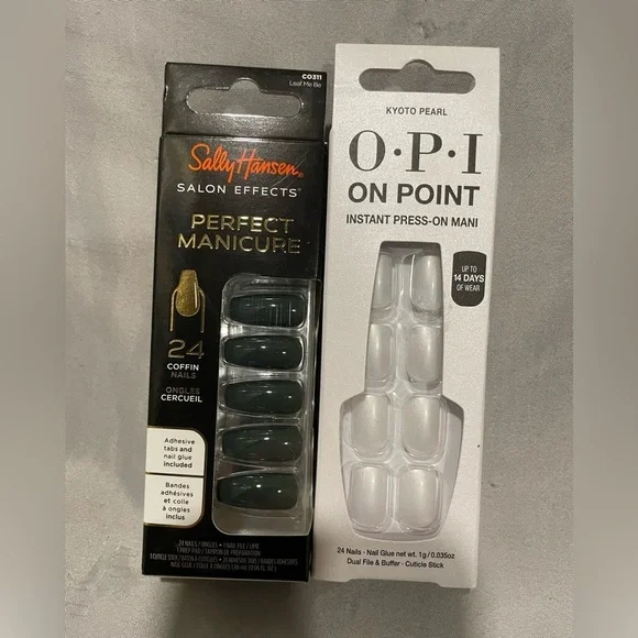 OPI/Sally Hansen Press-On Nails - Kyoto Pearl White/Leaf Me Be Green