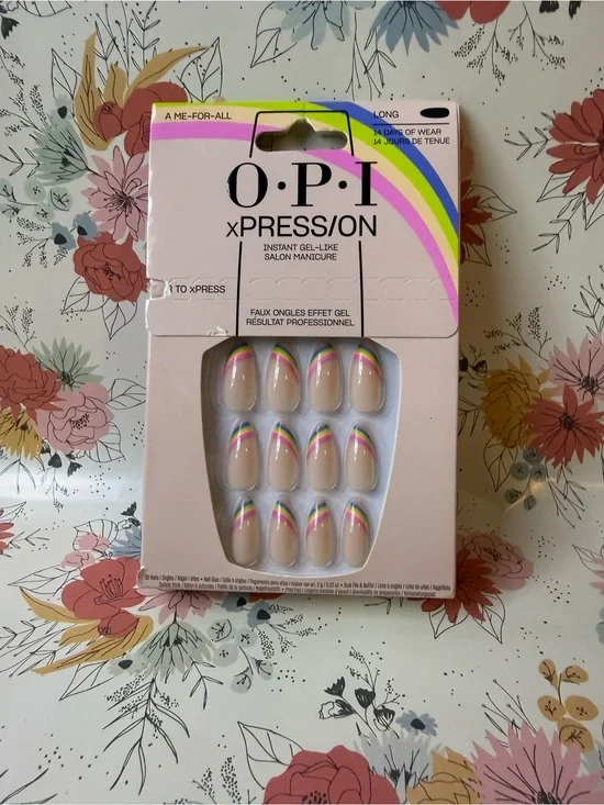 OPI xPRESS/ON Nude Press-On Nails with Rainbow Tip Accents