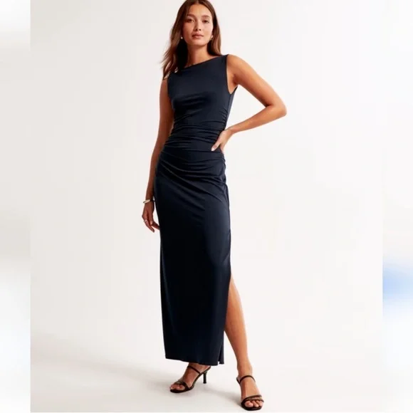 ABERCROMBIE & FITCH Sleeveless Draped Skirt Plunge Back Maxi Dress