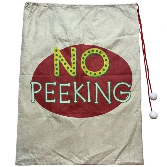 Burlap Style NO PEEKING Large Drawstring Gift Toy Santa‎ Bag Sack 35.5
