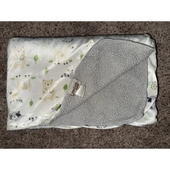 Chick Pea Baby Blanket Plush Gray Sherpa Back Raccoon‎ Deer Owl Bear Tree 30x40
