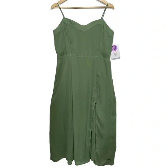 NWT Abercrombie & Fitch Green Sleeveless V-Neck Long Maxi Dress Womens Size L P