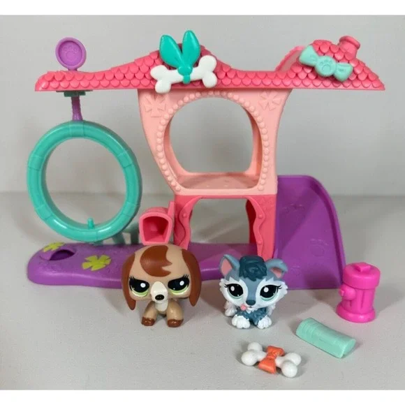 Littlest Pet Shop LPS Playful Puppy House Dachshund 2035 Husky 2036 Complete Set