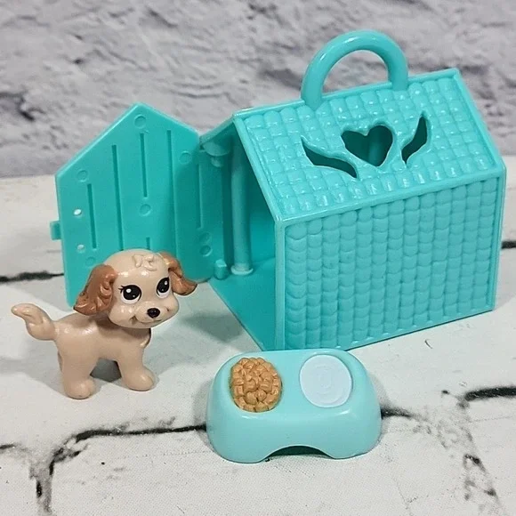 Vintage Dollhouse‎ Pet Puppy Dog With Dog House Food Water Dish Kid Kore 1994