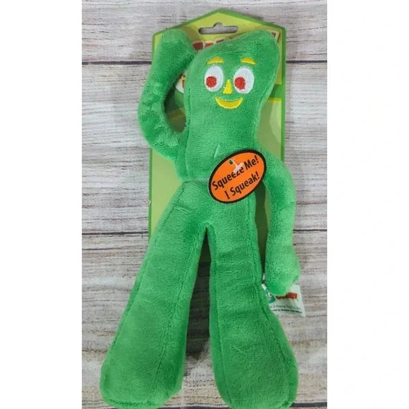 Multipet Plush Filled Gumby Dog Toy Stuffed Animal Squeaker Green 9