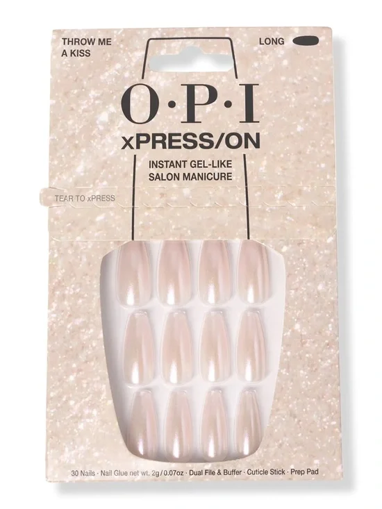 NEW OPI xPRESS/ON Press-On Nails - Throw Me A Kiss - Iridescent Pink