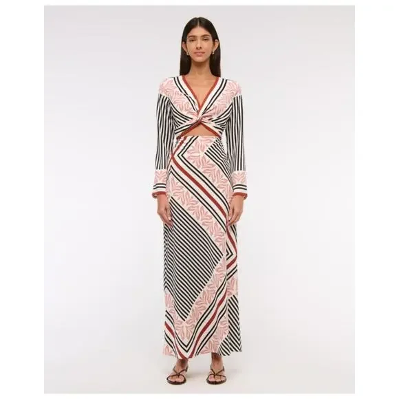 NWT Abercrombie and Fitch Long-Sleeve Twist-Front Maxi Dress Cut Out Sz L Tall