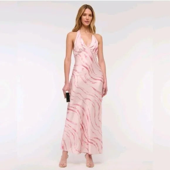 Abercrombie & Fitch Julia Pink Halter Maxi Slip Dress Size Lg Pet