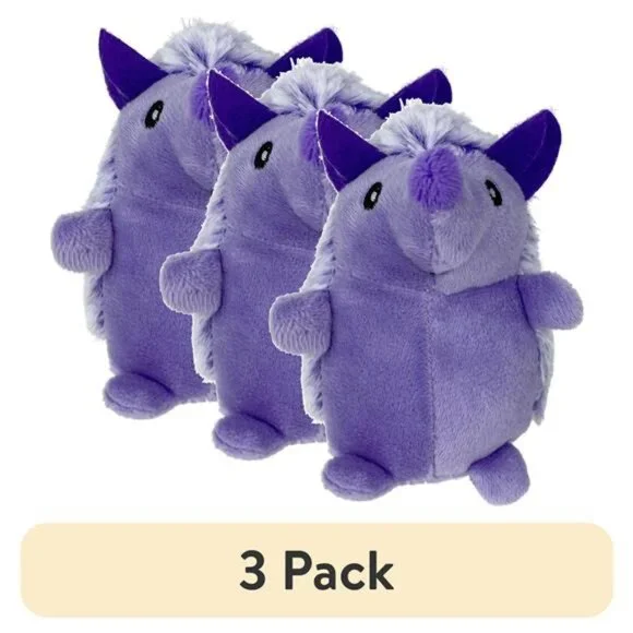 (3 pack) Multipet Mini Pet Plush Hedgehog Small Dog Toy with Squeaker, Purple