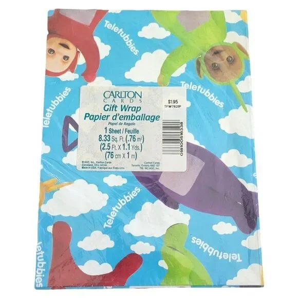 Vintage Teletubbies Gift Wrap Wrapping Paper Carlton Cards Birthday Present