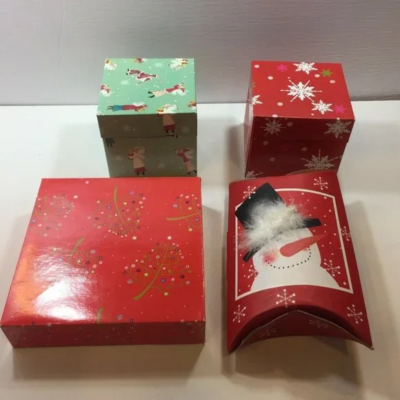 Christmas Holiday Collapsible Gift Boxes Present Snowman Tree Snowflake