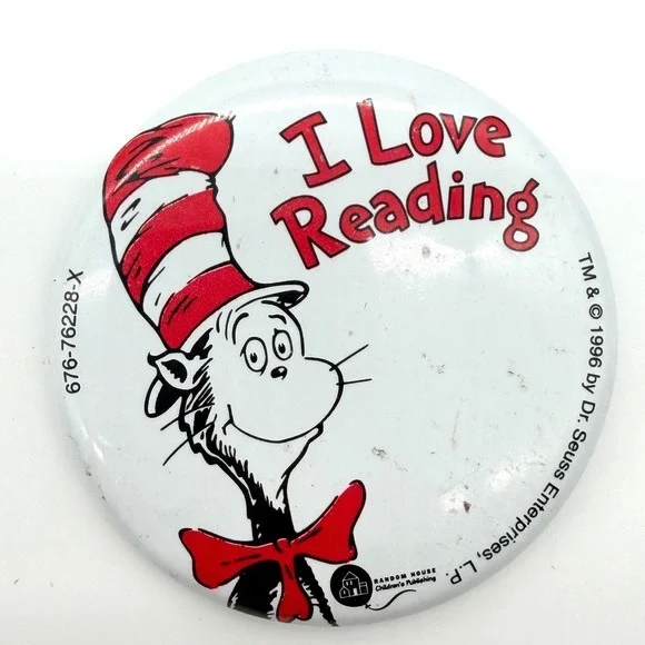 The Cat in the Hat Button Pin 1996 Dr Seuss Cartoon‎ Collectible Book 90's
