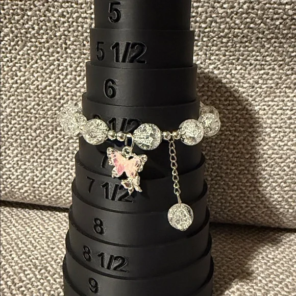 5/$25 White Clear Beaded Bracelet with Butterfly Charm
