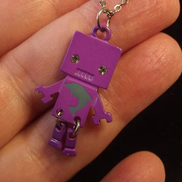 Purple Robot Pendant necklace Cute! Girls