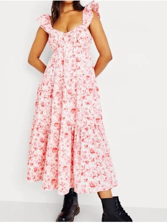 Abercrombie & Fitch Floral Midi Dress Pink Romantic Cottagecore Size S