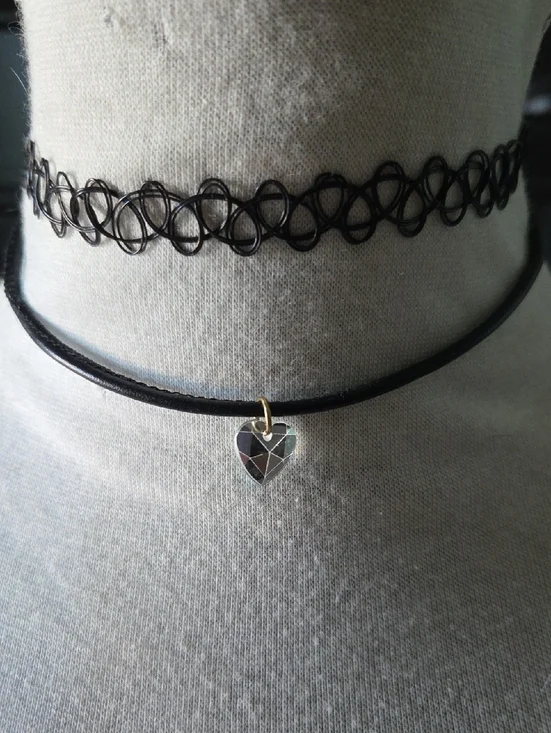 Black Heart Pendant Choker and 90s Tattoo Choker Necklace Set