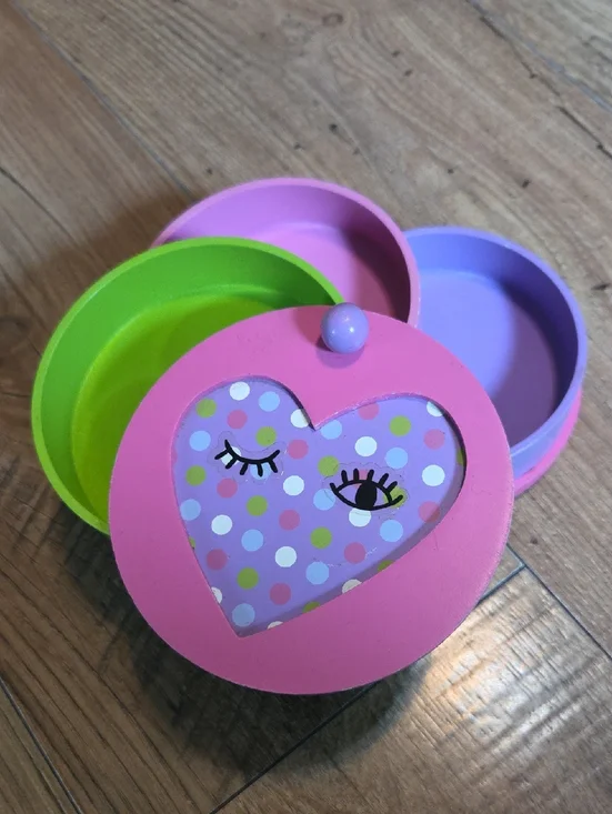 Claire's | Pink Heart Trinket Box with Purple & Green Compartments