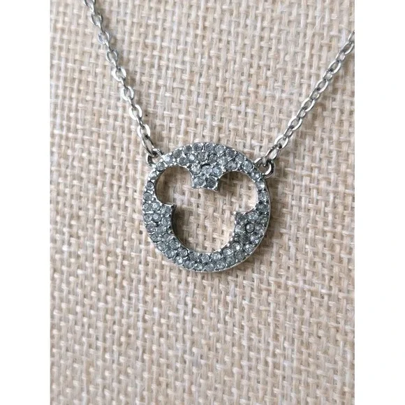 Disney Mickey Mouse Crystal Pave Necklace Silver Tone Adjustable Chain