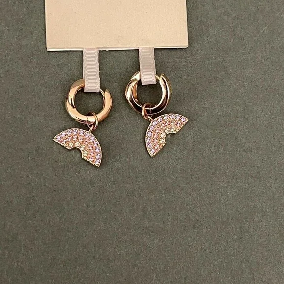 Rose Gold Pink Multicolor Rhinestones Women's Fashion Hoop Earrings NWOT