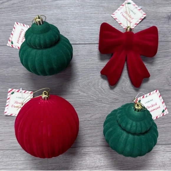 3 for $15 SALE Set of 4 Flocked Red & Green Ornaments Target Bullseye Playground