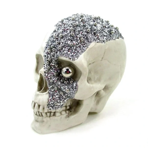 New Target Bullseye Playground Halloween White Decorative Skull w/silver glitter