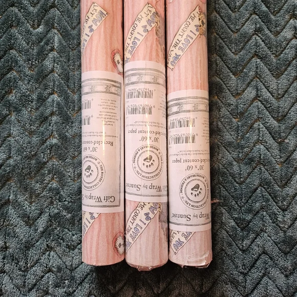 Boyds Bears Gift Wrap 3 Rolls 1997 Pink Striped by Sunrise