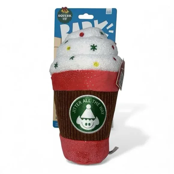 Bark NWT‎ Holiday Santa’s Workchomp Jumbo Jingle Latte Dog Plush Toy Size Large