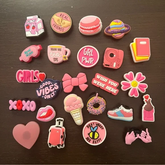 24-Piece Cute Pink Shoe Charm Set‎ For Crocs / Girl Themed / Jibbitz Compatible