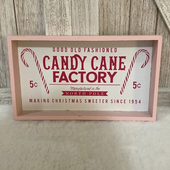 Target BP 2019 Christmas Tabletop Candy Cane Factory Sign with Pink Frame