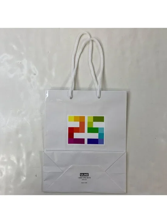 Uline Glossy White Gift Bag Colorful Pixel Logo Rope Handles eBayana