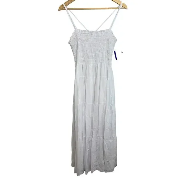 Abercrombie & Fitch White Smocked Tiered Sundress Maxi Dress Women Size L Petite