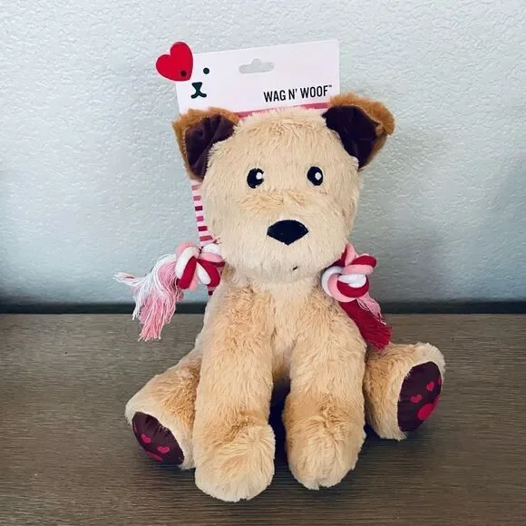 Plush Valentine Dog Toy Squeaky Braided Rope Chew