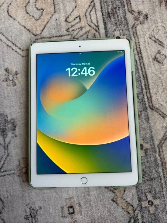 Apple iPad in White Front with Light Green Case