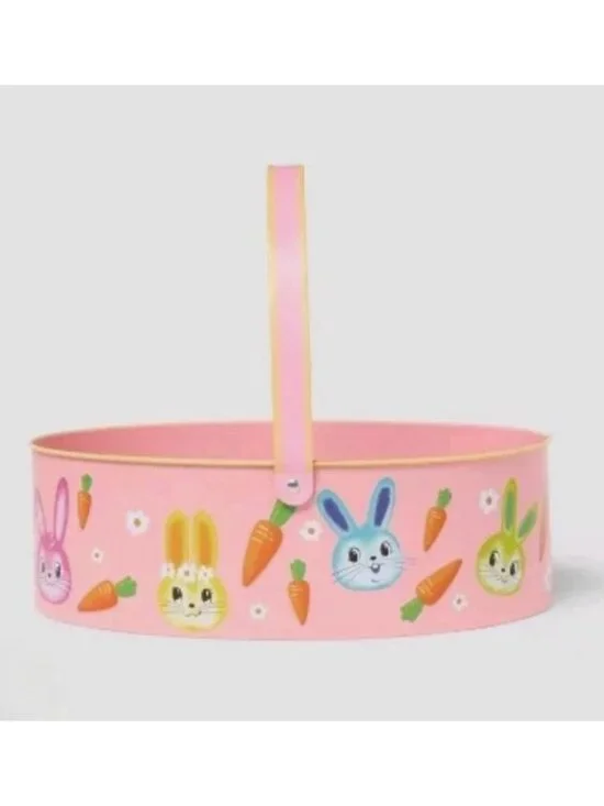 Target Printed Round Metal Easter Basket Bunnies Spritz™ Nostalgic 50's Inspired