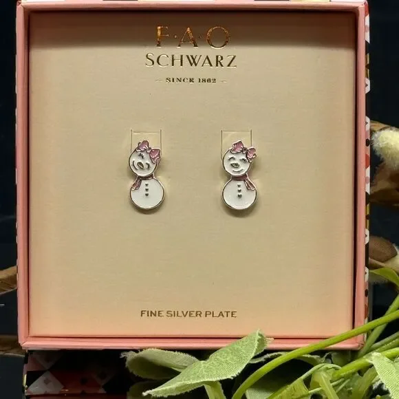FAO SCHWARTZ Gift Box Snowman Earrings