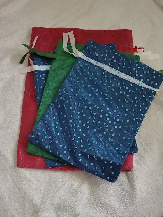 Reusable Amazon Gift Bags - Dots Sheer Drawstring Red Green Blue