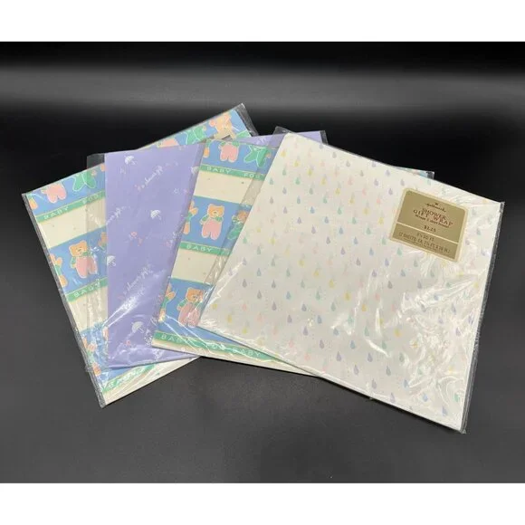 Vintage Gift Wrapping Paper Bears Baby Shower Gift New Old Stock Rainbow 1990s